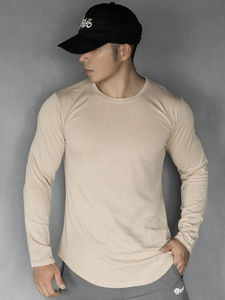 T-shirt de sport à manches longues pour homme, en coton élastique, couleur unie, idéal pour la course à pied, le fitness et les exercices, nouvelle collection printemps-automne. - Product Image 4