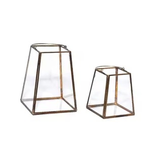 Classic Metal Terrarium Glass Plant Holder Decorative Geometric Indoor Garden Tabletop Accent - Product Image 1