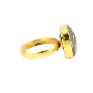 Statement Style Gold Foil Doublet Grey Moonstone Fancy Shape 18K Gold Plated Ring <b>Brass</b> Jewelry For Women Rings Wholesale Bulk - Product Image 2