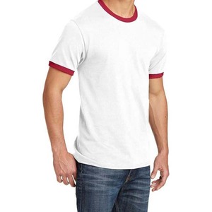Camiseta Blanca de Manga Corta para Hombre con Ribete en Contraste Rojo, Corte Regular, Algodón Jersey, Diseño Casual con Cuello Redondo - Product Image 2