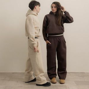 Survêtement unisexe en polaire à motif uni, sweat-shirt et pantalon de survêtement, polyester/coton, logo personnalisé, respirant, respectueux de l'environnement - Product Image 3