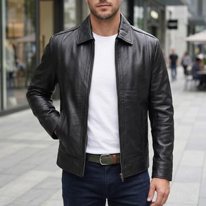 Performance Mens Leather Fashion <b>Jacket</b> Water Resistant Coating Leather Material Breathable Windbreaker Style Outerwear - Product Image 5