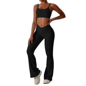 Ensemble de yoga sans couture pour femmes soutien-gorge de sport et leggings de gymnastique 2 pièces survêtements côtelés de fitness vêtements de sport pour la gym et le yoga - Product Image 5