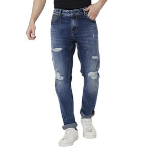 Distressed Men's Denim <b>Jeans</b> Dark Indigo Distressed Trousers Cotton Stretch Fabric Casual Streetwear Fashion Pants For Male - Product Image 5
