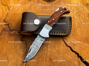 Professional Hand Forged Damascus Steel Pocket Knife Wood Handle Clip Point Back <b>Lock</b> Folding Folder Industrial Grade OEM ODM - Product Image 4
