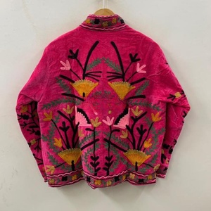 Traditional Suzani Embroidered Velvet Winter <b>Jacket</b> for Women Handmade Bohemian Festival Outerwear - Product Image 2
