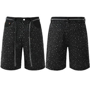 Shorts en jean pour hommes et jeunes garçons, coupe skinny, respirants, avec strass, style cinq poches - Product Image 3