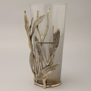 Jarrón de Vidrio Moderno para Hogar, Hotel, Restaurante, Jarrón Decorativo Elegante, Forma Cilíndrica, Jarrón de Alta Calidad en Color Dorado y Transparente - Product Image 1