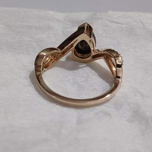 Anillo de banda cruzada con gema de moissanita negra talla pera para mujer, de plata 925 original con baño de oro amarillo, regalo fino para parejas - Product Image 3