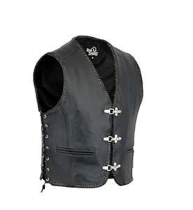 Chaleco de Motocicleta Clásico de Cuero Genuino Negro para Hombre, Tallas S a 3XL - Product Image 1