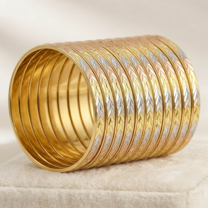 ORO-Z High End Three Tone Plated Stackable Geometric Ethnic <b>Bangles</b> for Women Customized Wedding Fashion Jewelry Accessory - Product Image 4
