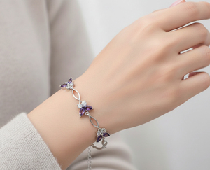 Bracelet romantique en argent 925 avec améthyste violette naturelle et moissanite, serti de griffes, pour femme - Product Image 2