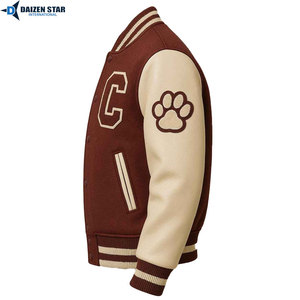 Daizen <b>Star</b> International Men's Varsity <b>Jacket</b> Maroon Cream Embroidered C Paw Logo Preppy Style Autumn Wear - Product Image 1