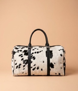 Cowhide Leather <b>Duffel</b> <b>Bag</b> Spotted Travel Weekender Handbag Zipper Closure Large Capacity Lightweight for Sports Travel - Product Image 1