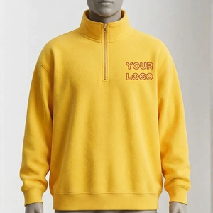 Drop Shoulder Custom Eco Friendly Blank Fleece Unisex Men High quality 350gsm Zipper Stand Long Spring Quarter-Zip Hoodie - Product Image 2