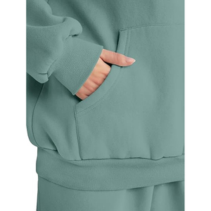 Conjunto de Sudadera con Capucha y Pantalones Jogger para Mujer, Chándal Casual de 2 Piezas de Forro Polar, Top Corto de Manga Larga, Ajuste Holgado, Color Sólido, para Sudar - Product Image 6
