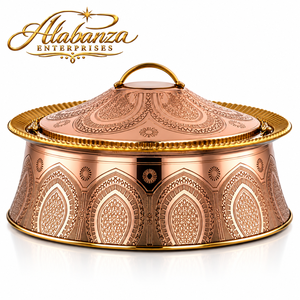 Plat de service de luxe en acier inoxydable gravé à l'arabe, 24 cm, écologique et durable, avec couvercle chauffe-plat, disponible en Or, Or rose, Noir - Product Image 2