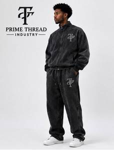 Conjunto de Chándal de Algodón Lavado para Hombre a Precio Económico, Sudadera con Capucha de Cremallera Completa, Chándal Holgado con Pantalones Acampanados, Estilo Deportivo Otoñal, Chándal Personalizado - Product Image 6