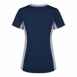 Blouse médicale personnalisée pour femme, bleu marine, col en V, manches courtes, extensible, uniforme d'infirmière d'hôpital avec poches, vente en gros OEM, denim - Product Image 2