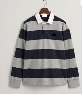 Polo de rugby à manches longues pour homme, personnalisé avec logo, 100 % coton, à rayures, fabrication OEM, grammage lourd, vente en gros - Product Image 1