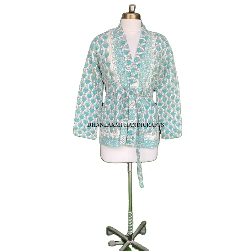 Großhandel Lot Indische Baumwolle Jacke Handgemachte Blumen Block Print Jacke Wintermantel Bohemian Kimono Style Short Jacket Mantel