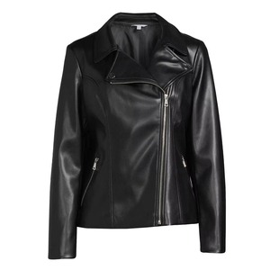 Women's Autumn/<b>Winter</b> <b>Waterproof</b> Woven PU Motorcycle <b>Jacket</b> Short Blazer-style with Button-Up Collar Solid Color - Product Image 4