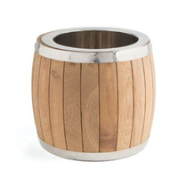Seau à glace en bois de qualité supérieure en forme de baril avec insert en acier inoxydable, accessoire de bar à prix abordable pour la vente en gros