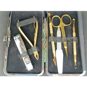Kit de manucure et coupe-ongles de luxe, portable, 6 pièces/ensemble, en acier inoxydable, robuste, couleur or, étui/boîte pour adolescents - Product Image 2