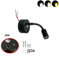 Lampe de lecture flexible tricolore 12V 24V noire avec interrupteur tactile, intensité réglable, USB-A + Type C, lampe de cartographie à col de cygne