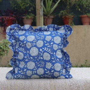 Housse de coussin bohème à imprimé bloc avec volants, faite à la main en coton, coussin décoratif bohème vintage pour la maison - Product Image 2