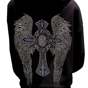 Sweat-shirt à capuche noir pour homme avec imprimé ailes d'ange en strass au dos, décontracté, tricoté, coupe classique, automne - Product Image 5