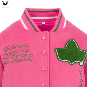 2026 Hot Sale New Arrival Pink Green Embroidery Full Sleeve Turn-down Collar Short Length Autumn Wear For Women Varsity <b>Jackets</b> - Product Image 4