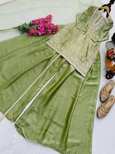 Most Selling Elegant Fully Stitched Fandy <b>Silk</b> <b>Kurta</b> Palazzo Set with Diamond Work & Designer Dupatta Available At Export Price - Product Image 4