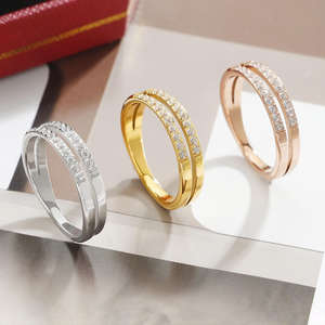 Bague de fiançailles délicate à deux rangs de zircone cubique pour femme, en argent sterling 925, sertie à griffes, tendance, pour mariage, anniversaire, fête - Product Image 4