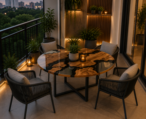 Mesa de Comedor Redonda de Resina Epoxi Transparente, Mesa de Centro de Madera Estilo Río, Muebles de Patio Hechos a Mano, Decoración Moderna para el Hogar - Product Image 3