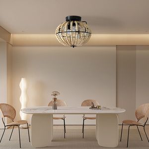 Ventilatore da soffitto a LED da 18 pollici in legno con perline, stile rustico bohémien, a basso profilo, con design a gabbia - Product Image 5