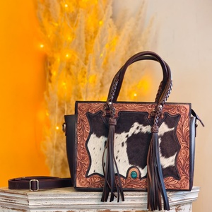 Nouveauté Sacs à main en cuir de vachette de qualité supérieure pour femmes Vintage Bohème Robe de femme Résistant à l'eau Multi-usages Élégant - Product Image 2