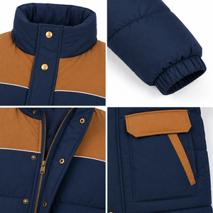 Chaqueta Acolchada de Invierno para Hombre, Diseño de Bloques de Color, Estilo Urbano, Colores y Posiciones del Logotipo Personalizables - Product Image 4
