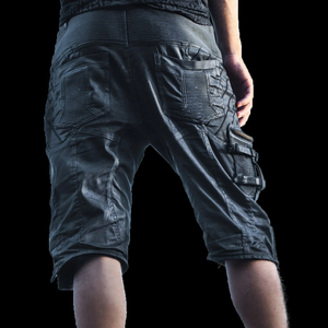 100% Cotton Men's Vintage Tactical Waxed Cargo Shorts <b>Distressed</b> Multi-Pockets Zipper Patch Straight Style Waterproof <b>Top</b> - Product Image 3