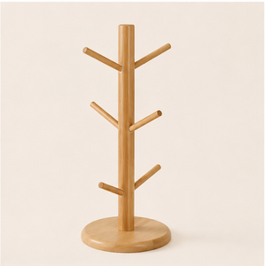 Eco-Friendly Mug Tree <b>Rack</b> With 6 <b>Storage</b> Hooks Removable Wooden Coffee Cup Holder Stand And <b>Kitchen</b> Countertop Organizer - Product Image 1