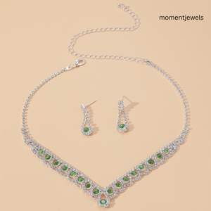 Green Zircon Titanium Steel Jewelry <b>Set</b> Necklace and Earring Trendy Wedding Party <b>Gift</b> for <b>Women</b> - Product Image 5