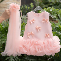 Robe sans manches pour filles avec nœud décoratif et jupe à volants superposés, voile assorti pour fêtes d'anniversaire et événements, vente en gros, OEM