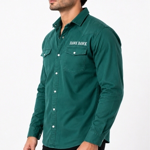 Chemise en jean verte pour homme de haute qualité, manches longues, broderie, style décontracté, coupe classique, col rabattu - Product Image 3