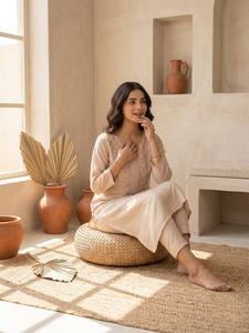 Ensemble coordonné deux pièces en modal et chanderi de qualité supérieure pour femme – Tenue élégante ethnique pour mariage et soirée, séchage rapide, sans plis - Product Image 6
