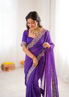 Sari royal en georgette brodé Bandhani, sari de soirée brodé, tissu en soie mono épaisse avec un style élégant.