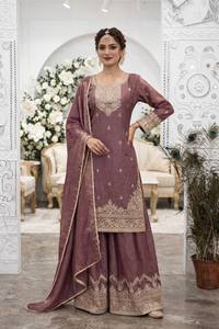 ชุดสาหรี่ผ้าไหมสำเร็จรูปพร้อมผ้าคลุมไหล่ ปักลายหรูหราสำหรับงานแต่งงาน - Product Image 3