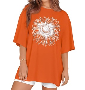 Service OEM – Nouveau design de t-shirt décontracté pour femme, imprimé numériquement, 100 % coton, manches courtes, col et épaules tombantes, confortable, grandes tailles - Product Image 1