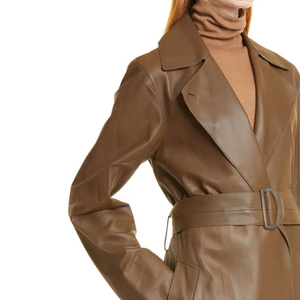 Unisex Long Real Leather Trench <b>Coat</b> Stand Collar Zipper Closure <b>Thick</b> Warm <b>Winter</b> Outerwear Solid Color Casual Embroidered - Product Image 4