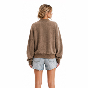 Women Oversized Washed Brown Sweatshirt Vintage Crew Neck <b>Pullover</b> Casual Loose Fit Streetwear <b>Jumper</b> - Product Image 3