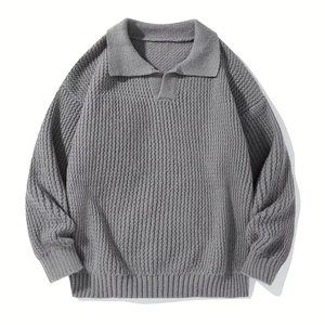 เสื้อสเวตเตอร์คอกลมทรงเข้ารูปทันสมัยสำหรับผู้ชาย แขนยาว ผ้าถักเนื้อนุ่ม ยืดหยุ่น สวมใส่สบาย เหมาะสำหรับใส่ลำลองหรือใส่ทำงาน - Product Image 1